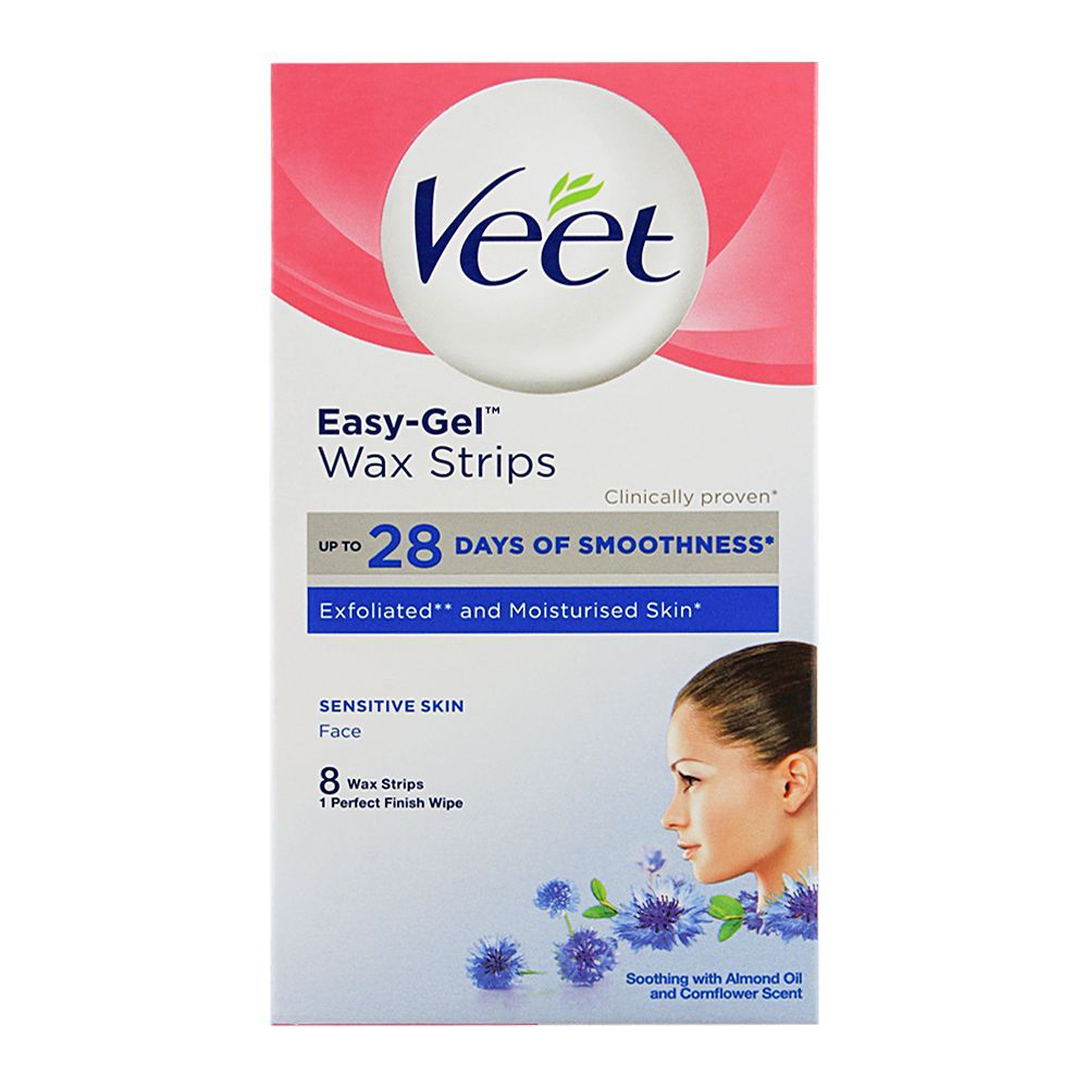 Veet Easy-Gel Face Wax Strips, For Sensitive Skin, 8-Pack