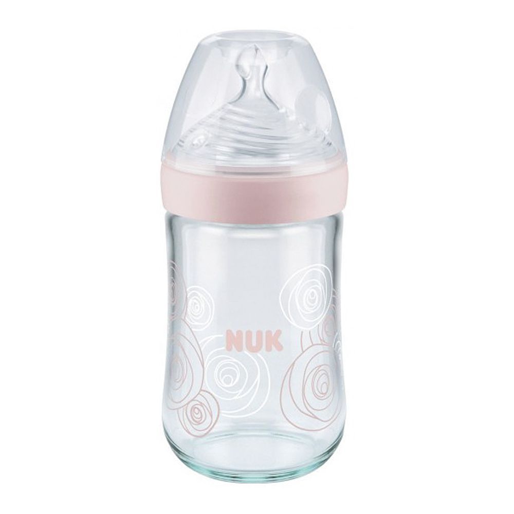 Nuk Nature Sense Glass Feeding Bottle, M, 0-6m, 240ml, 10745093
