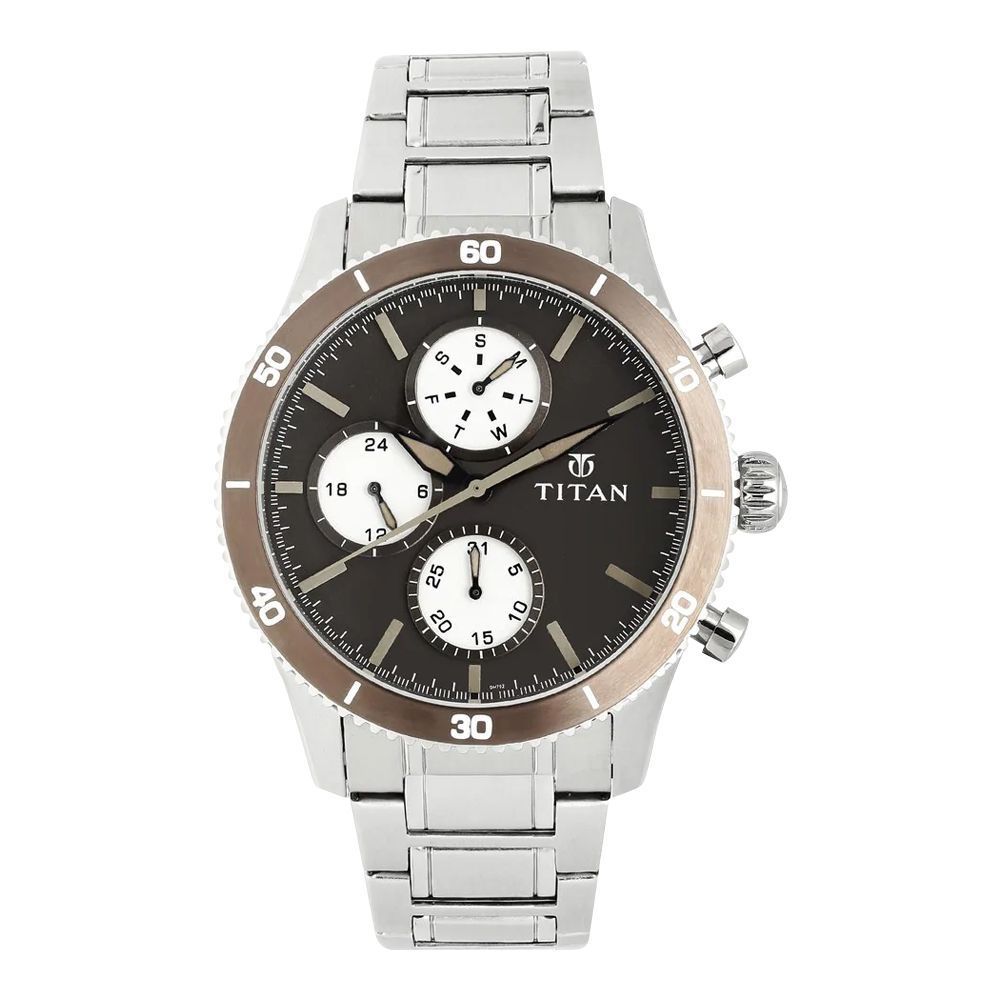 Titan Analog Brown Round Dial Stainless Steel Strap Men's Watch, 90105KM01