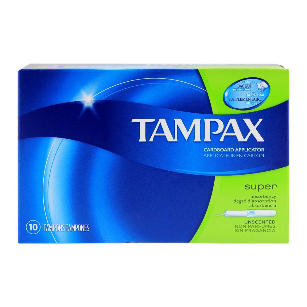 Tampax Cardboard Applicator Super Unscented Tampons, 10-Pack