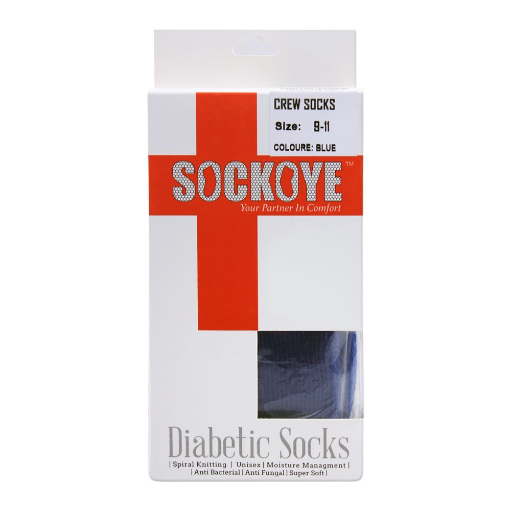 Sockoye Diabetic Crew Socks, 9-11, Blue