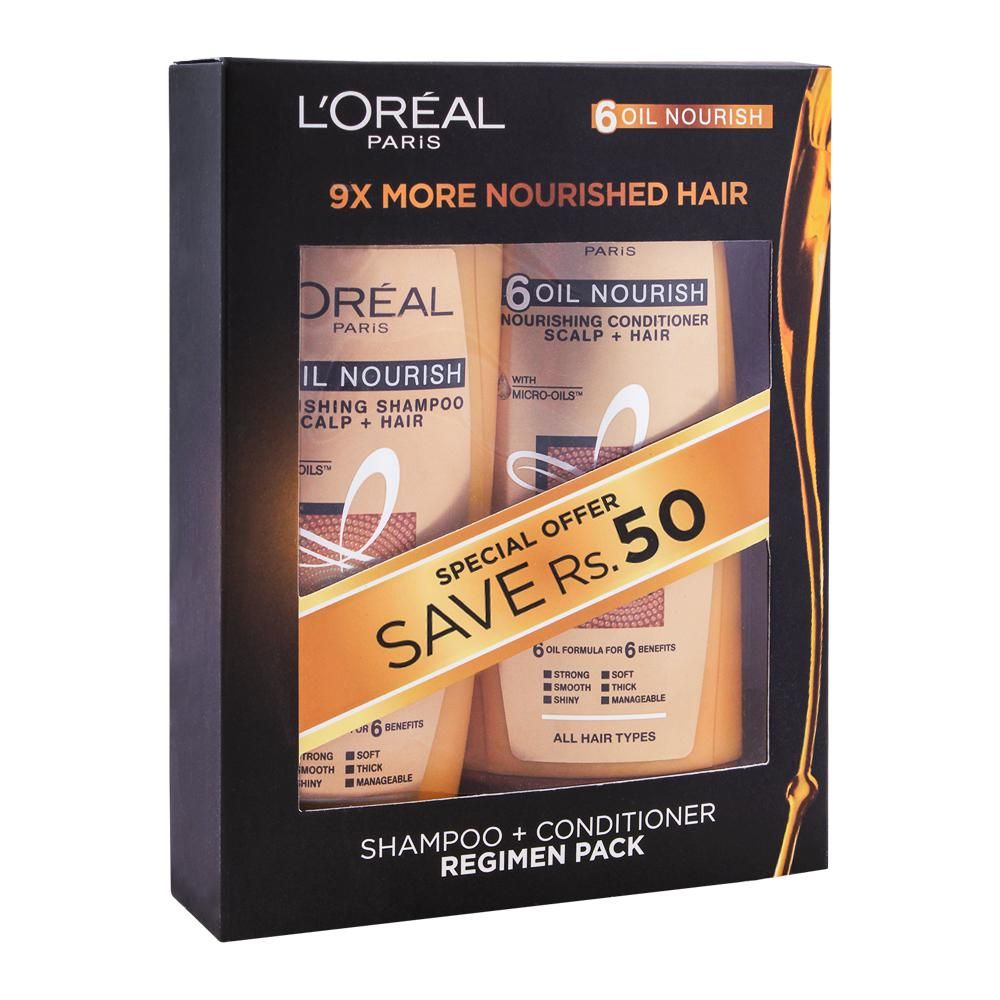 L'Oreal Paris 6 Oil Nourish Shampoo + Conditioner Regimen Pack, (Save Rs. 50)