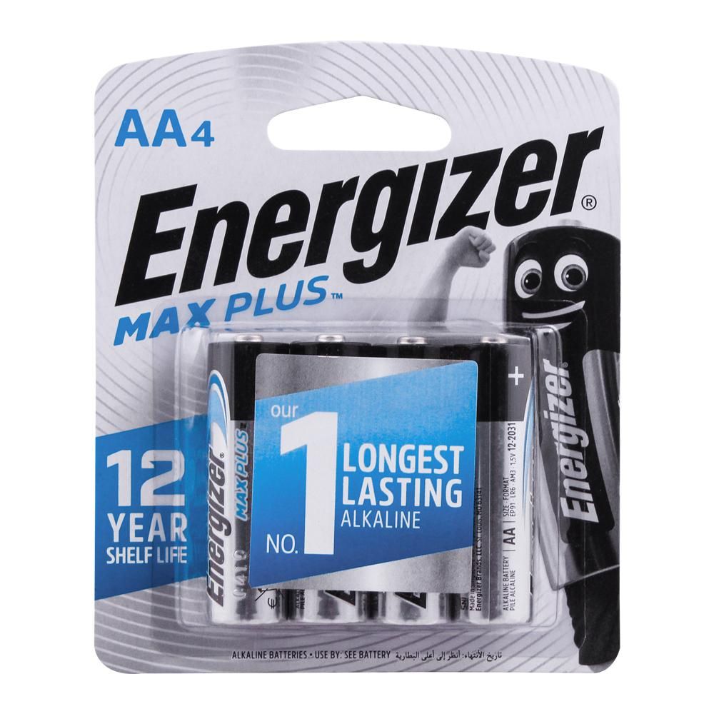 Energizer AA Max Plus Longest Lasting Alkaline Batteries, 4-Pack, AA LR6