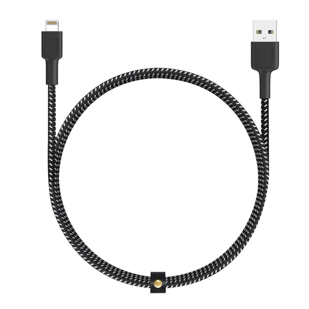 Aukey Braided Nylon Sync & Charge iPhone Cable 2m/6.6ft, Black, CB-BAL4