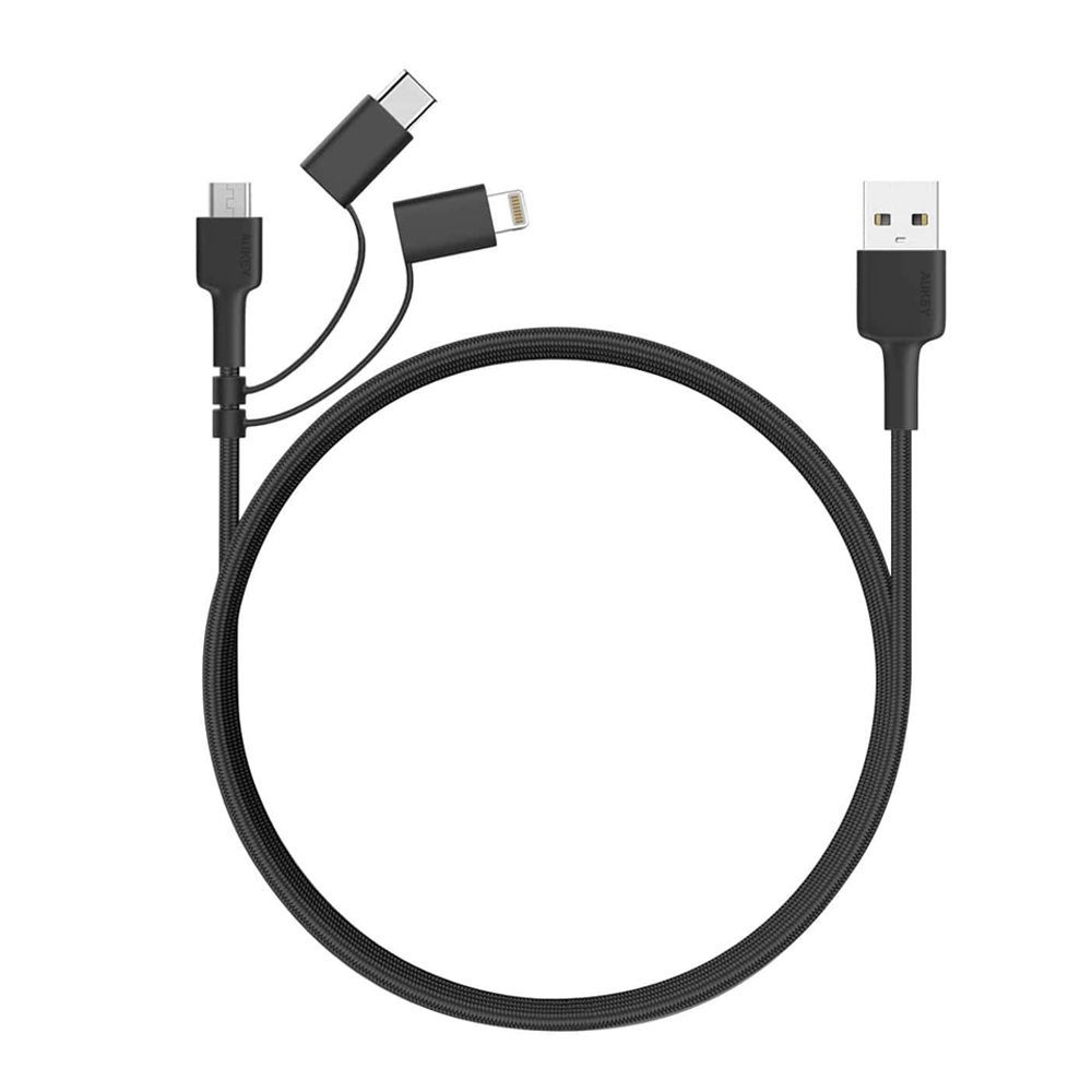 Aukey 3-in-1 Braided USB iPhone Cable 1.2m/3.95ft, Black, CB-BAL5