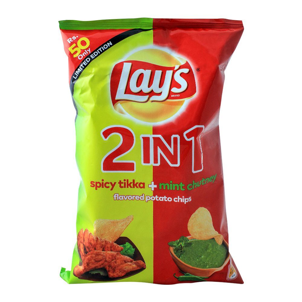 Lays 2-In-1 Spicy Tikka + Mint Chutney Potato Chips, 64gm