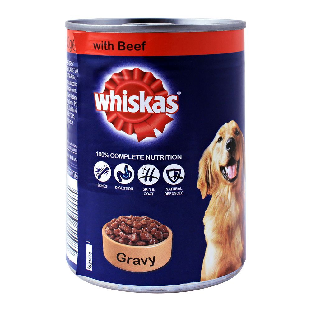Whiskas With Beef Gravy Dog Food, Tin, 400g