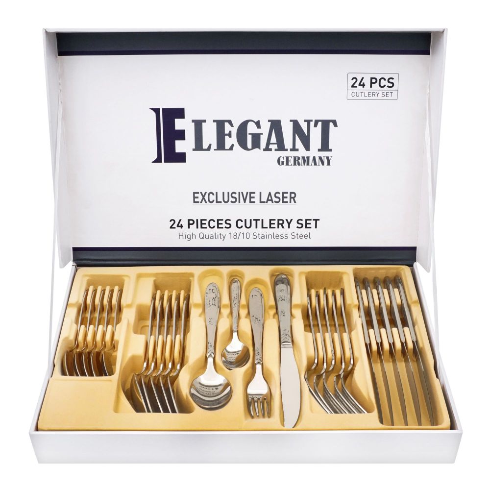 Elegant Exclusive Laser Stainless Steel Cutlery Set, 24 Pieces, AA0008S