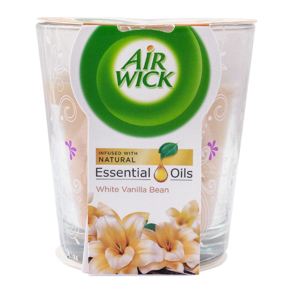 Airwick White Vanilla Bean Scented Candle, Infused With Essential Oils, 105g