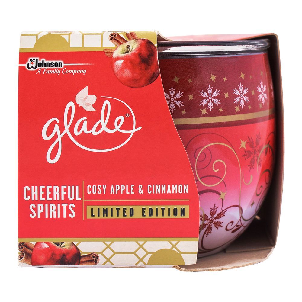 Glade Cheerful Spirits Cosy Apple & Cinnamon Scented Candle, 120g