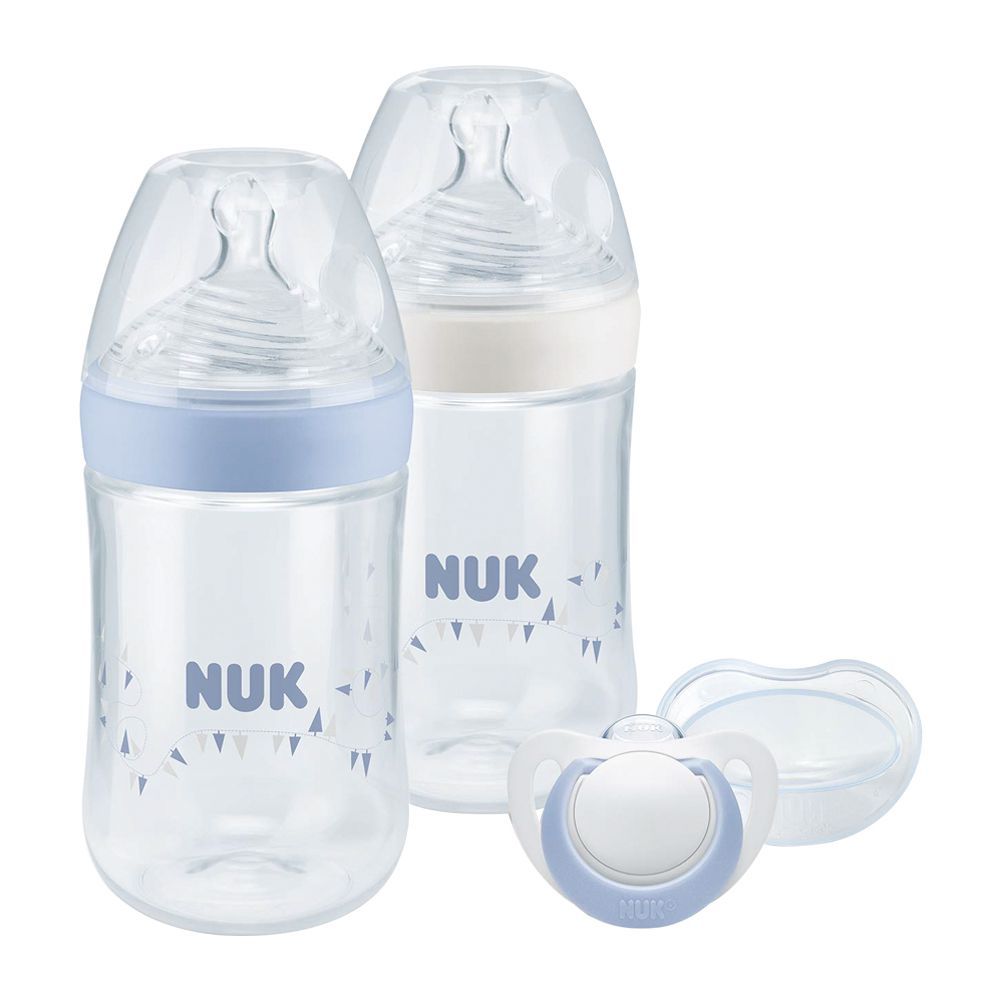 Nuk Nature Sense Feeding Bottle + Soother Set, White/Blue, 260ml, 2-Pack,10225144