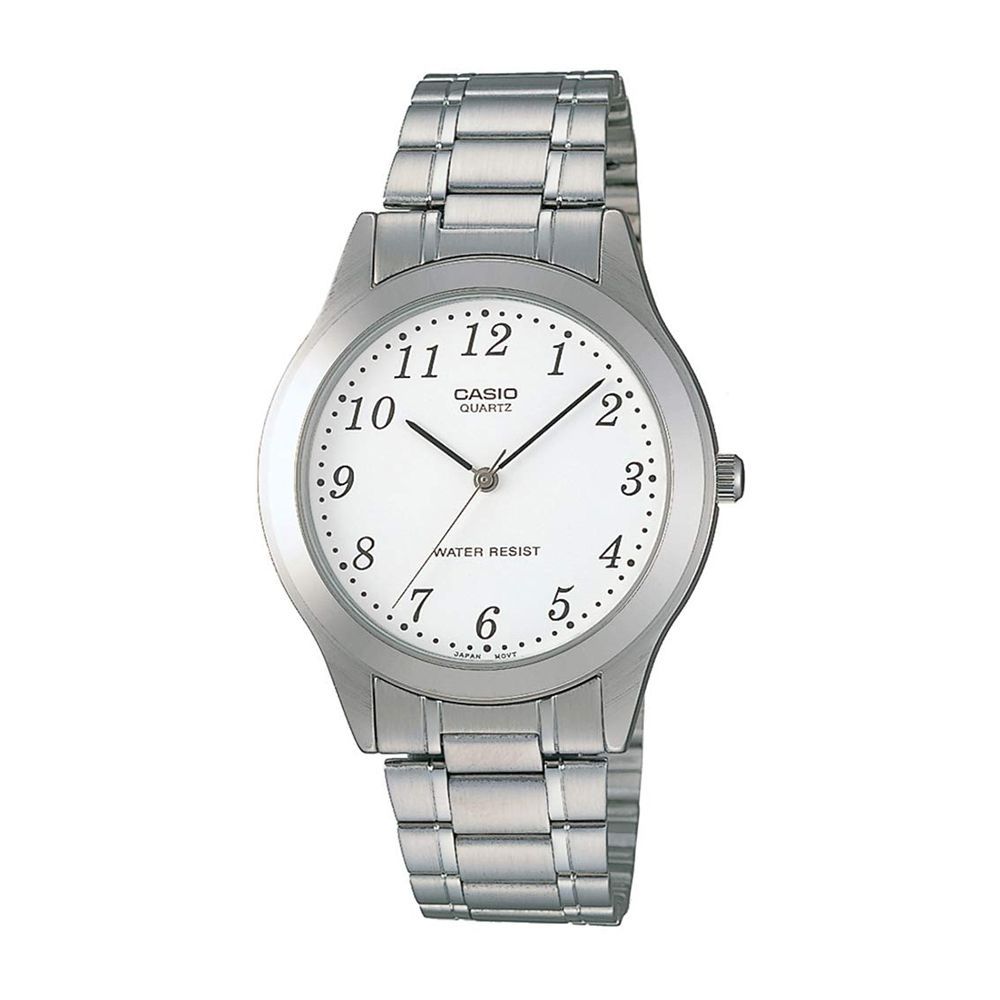 Casio Men's Casual Silver Stainless Steel Watch With White Dial, MTP-1128A-7BRDF