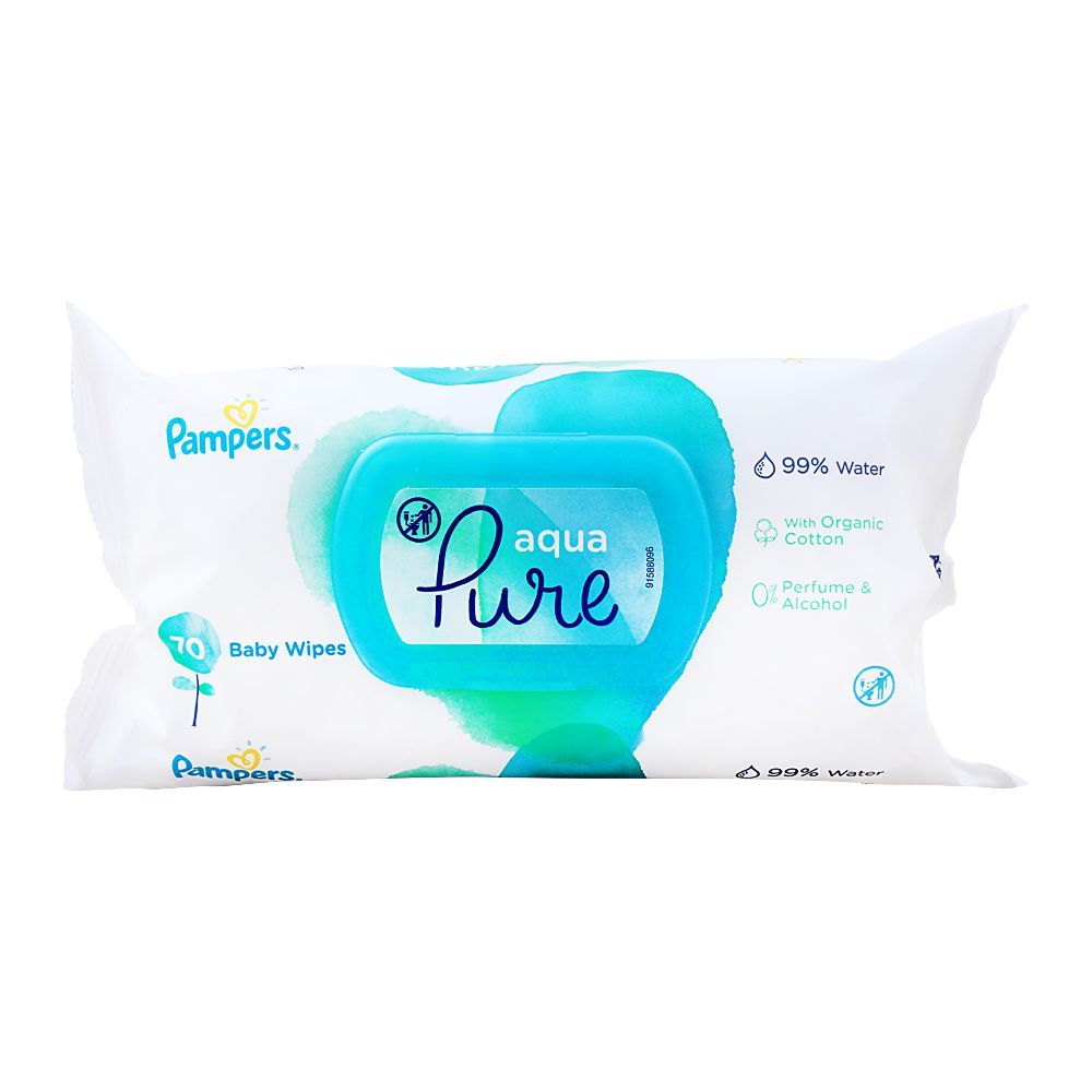 Pampers Aqua Pure Organic Cotton Baby Wipes, Perfume & Alcohol Free, 70-Pack