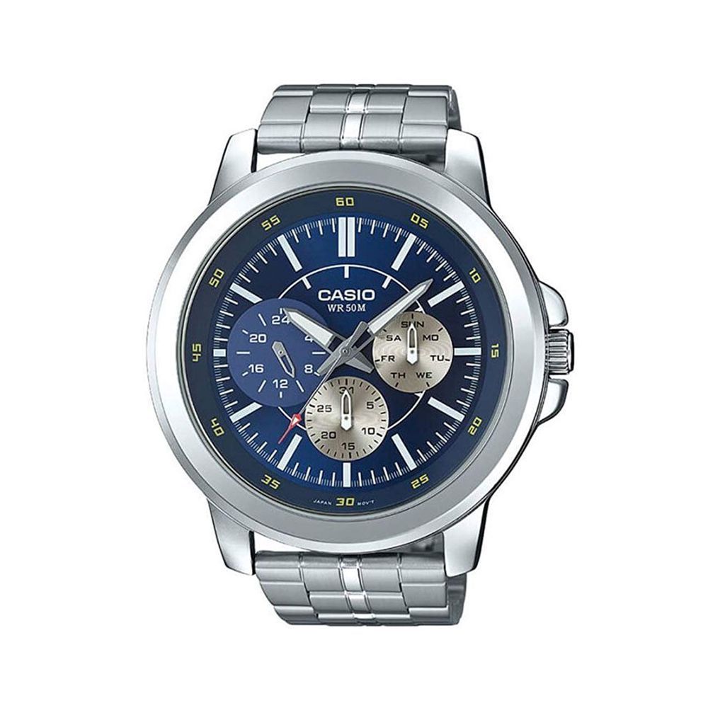 Casio Men's Enticer Stainless Steel Multifunction Blue Dial Watch, MTP-X300D-2EVDF