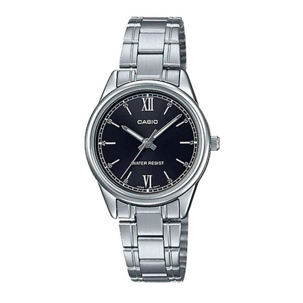 Casio Women's General Silver Stainless Steel Black Dial Watch, LTP-V005D-1B2UDF