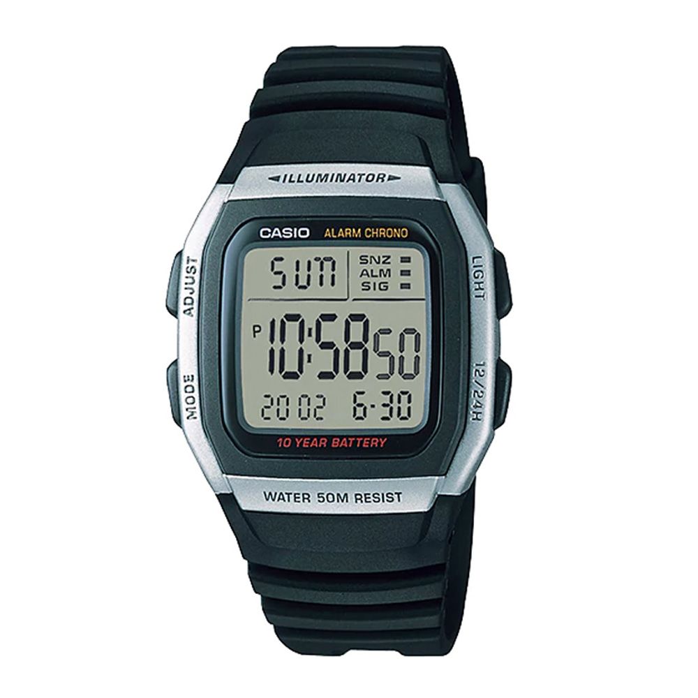 Casio Youth Illuminator Black Digital Alarm Chronograph Men's Watch, W-96H-1AVDF