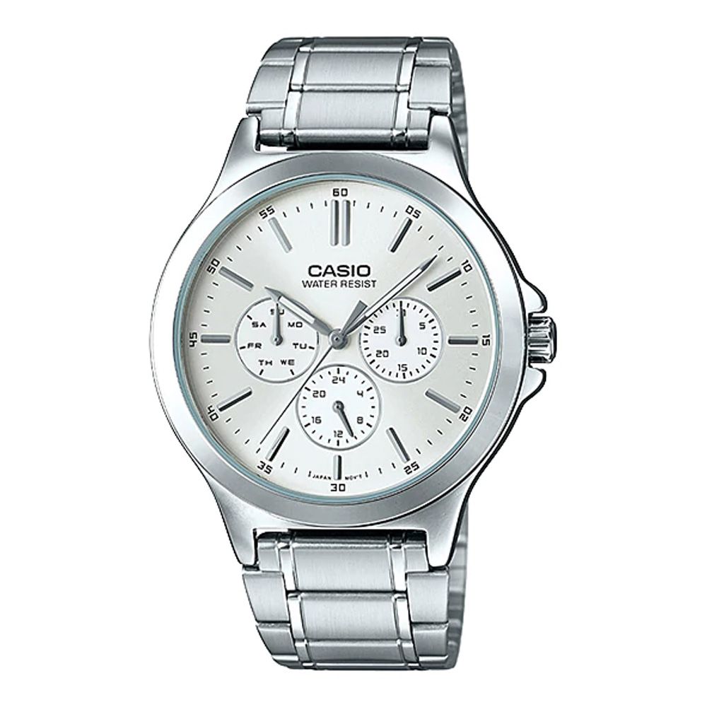 Casio Men's Multi Hands Stainless Steel White Dial Analog Watch, MTP-V302D-7AUDF
