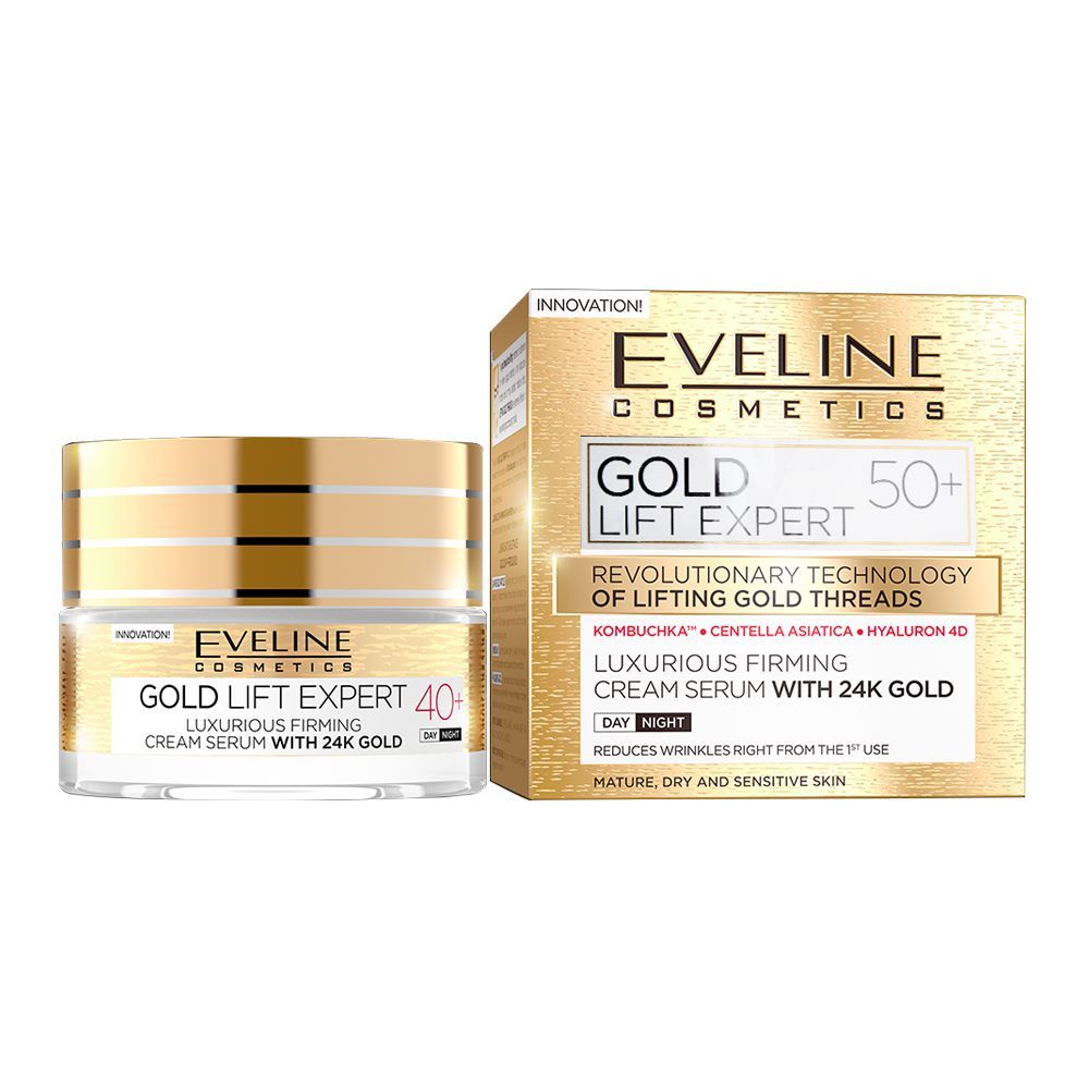 Eveline Gold Lift Expert 50+ Day And Night Firming Cream Serum, With 24K Gold, Mature, Dry & Sensitive Skin, 50ml