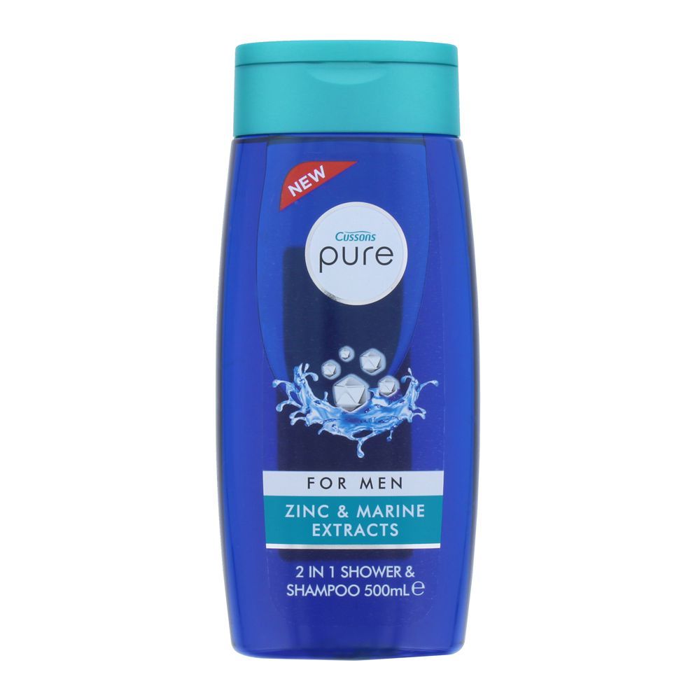 Cussons Pure For Men 2-In-1 Shower Gel & Shampoo, Zinc & Marine Extracts, 500ml