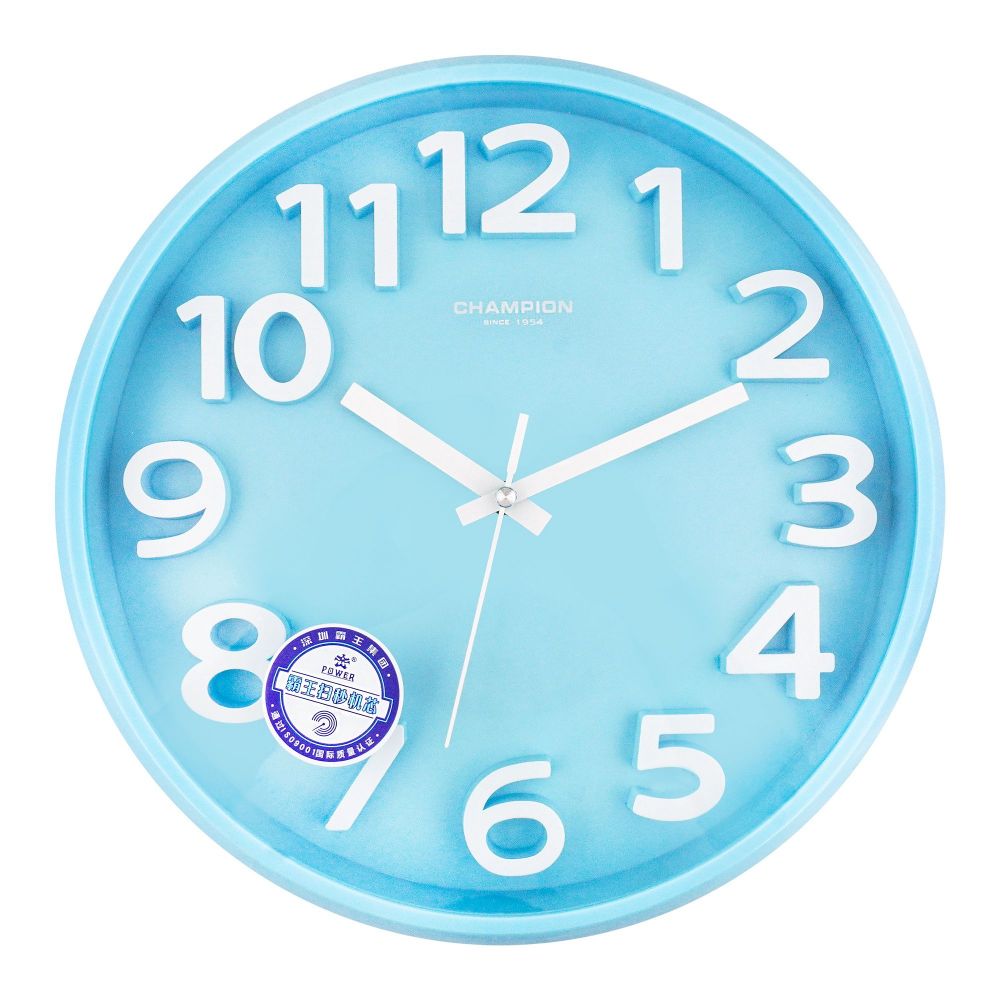 Champion Wall Clock, Light Blue Round Case & Background, CCB-657