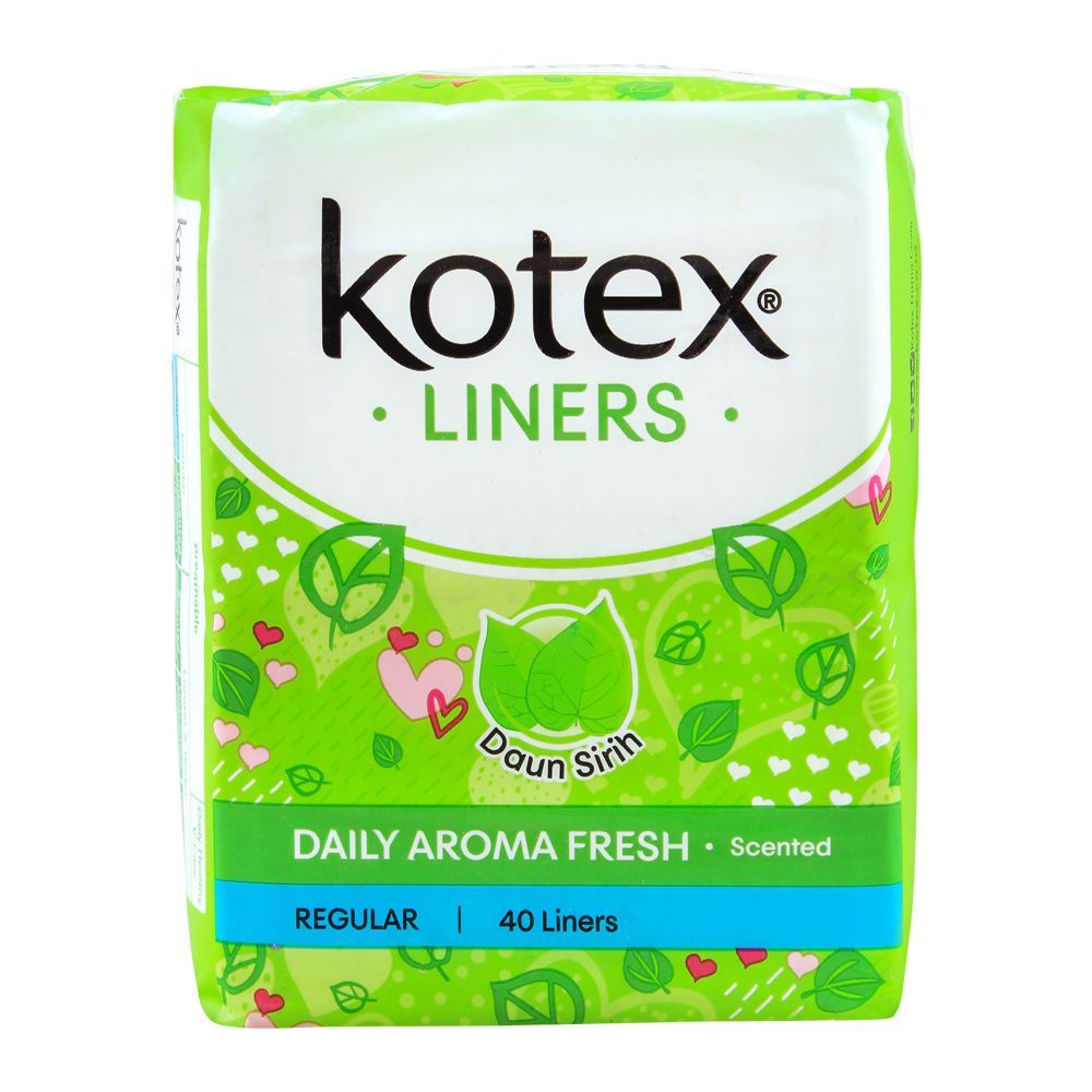 Kotex Daily Aroma Fresh Liners, Daun Sirih Scented, Regular, 40-Pack