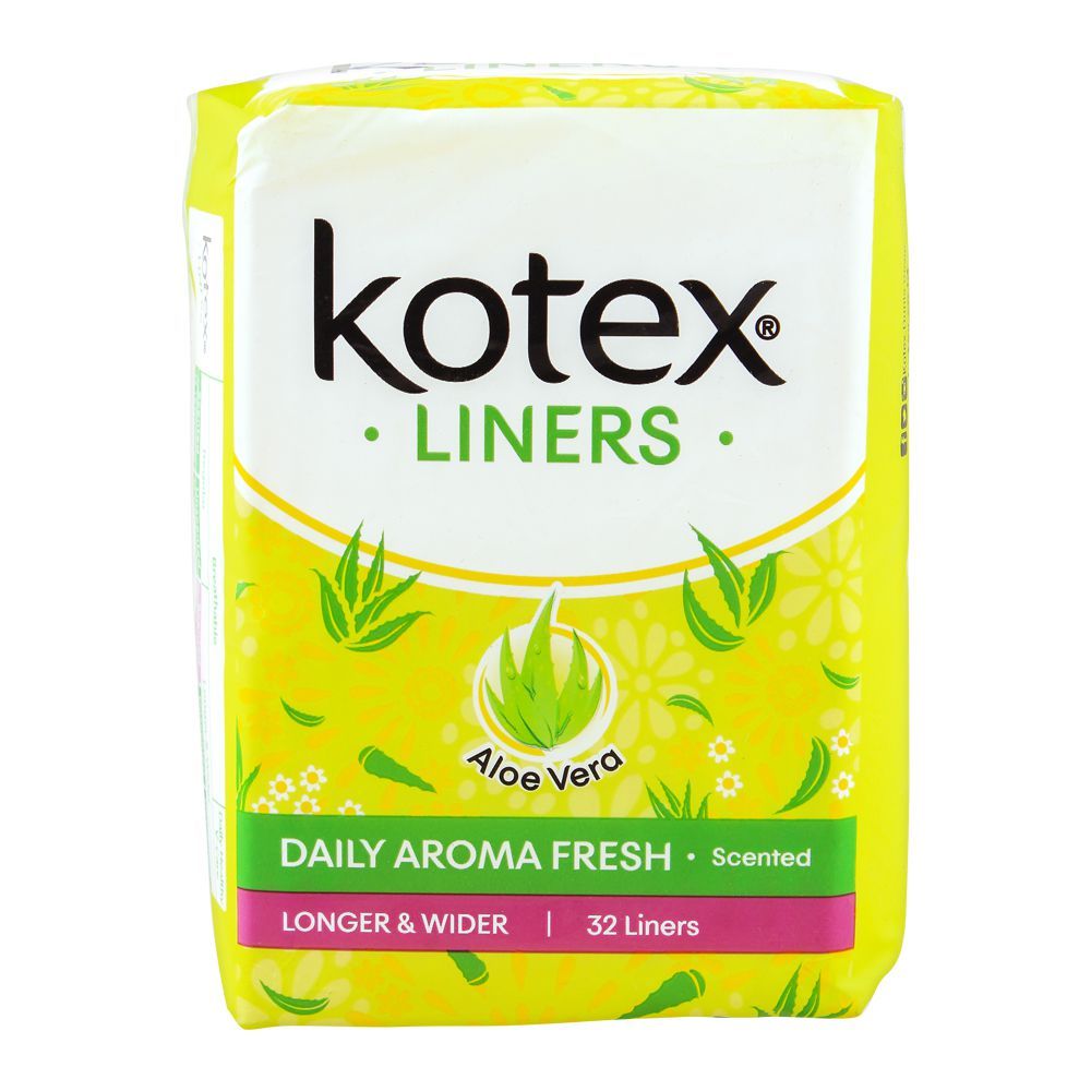 Kotex Daily Aroma Fresh Liners, Aloe Vera Scented, Longer & Wider, 32-Pack