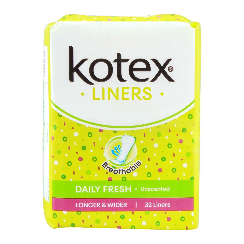 Kotex Daily Fresh Liners, Unscented, Longer & Wider, 32-Pack