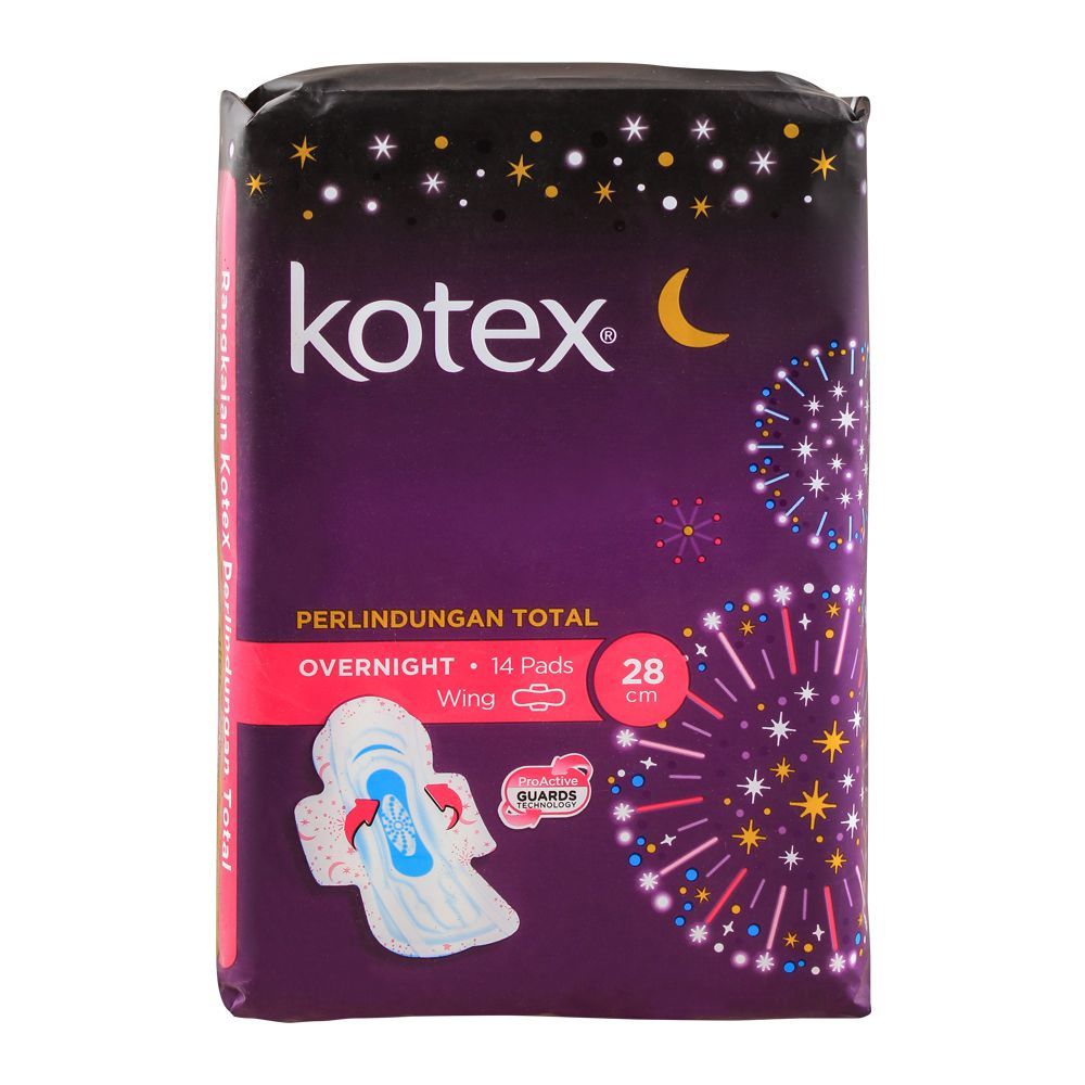 Kotex Total Protection Over Night Wing Pads, 28cm, 14-Pack