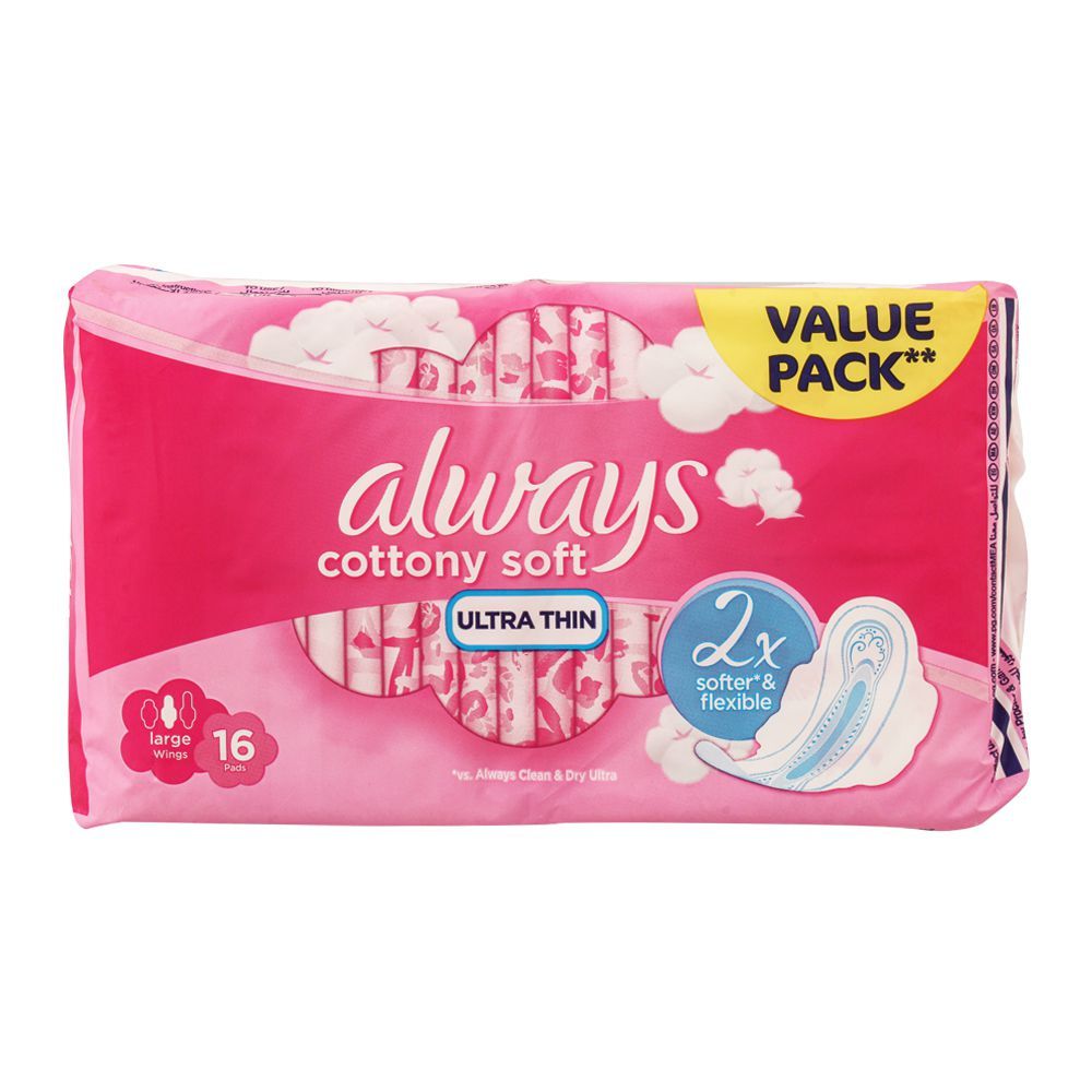 Always Cotton Soft Ultra Thin Large Wings Pads, 16 Pads Value Pack