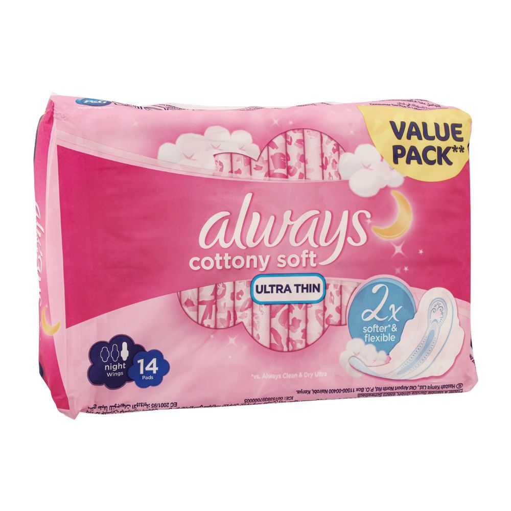Always Night Cotton Soft Ultra Thin Extra Long Wings Pads, 14 Pads Value Pack