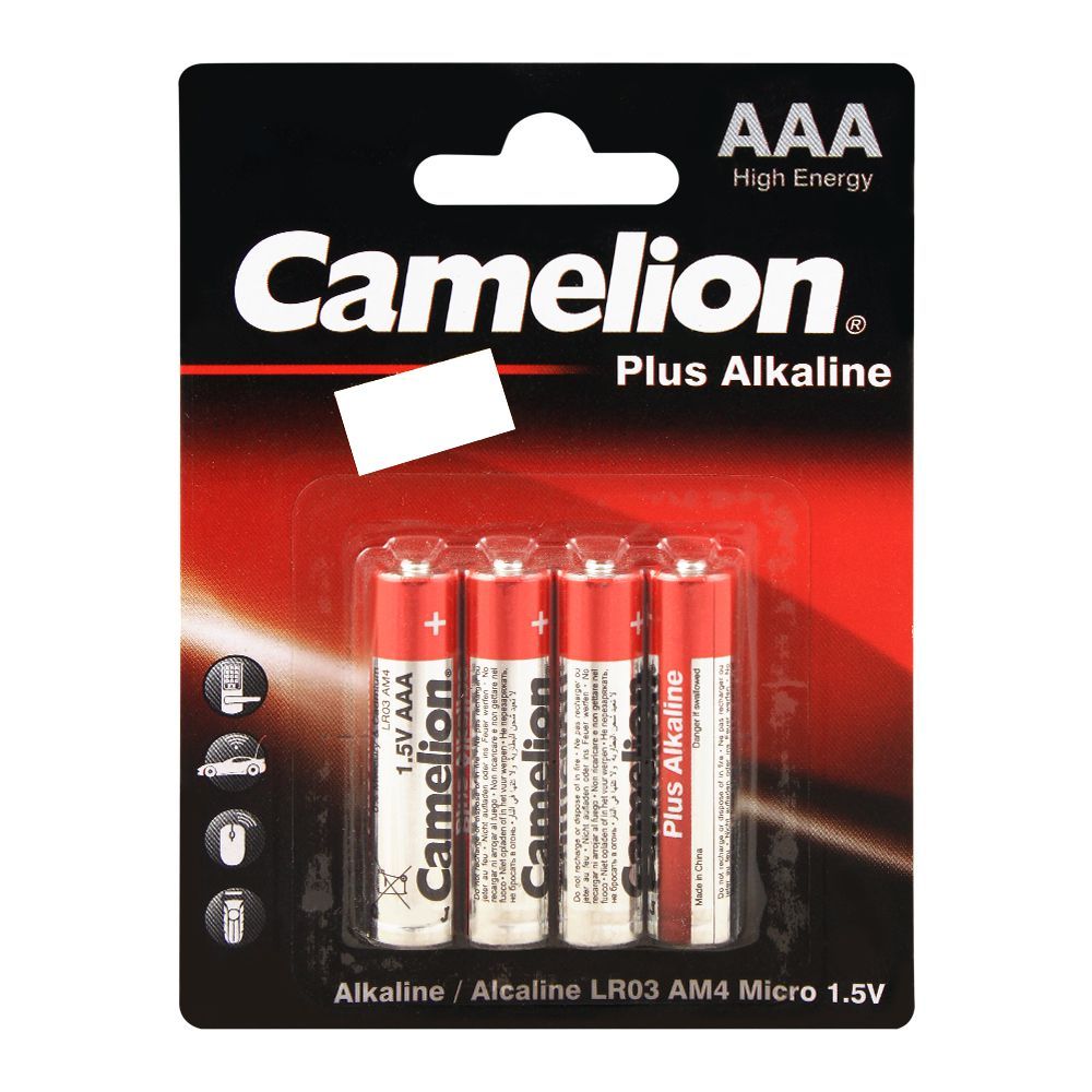 Camelion Plus Alkaline AAA Battery, 4-Pack, LR03-BP4