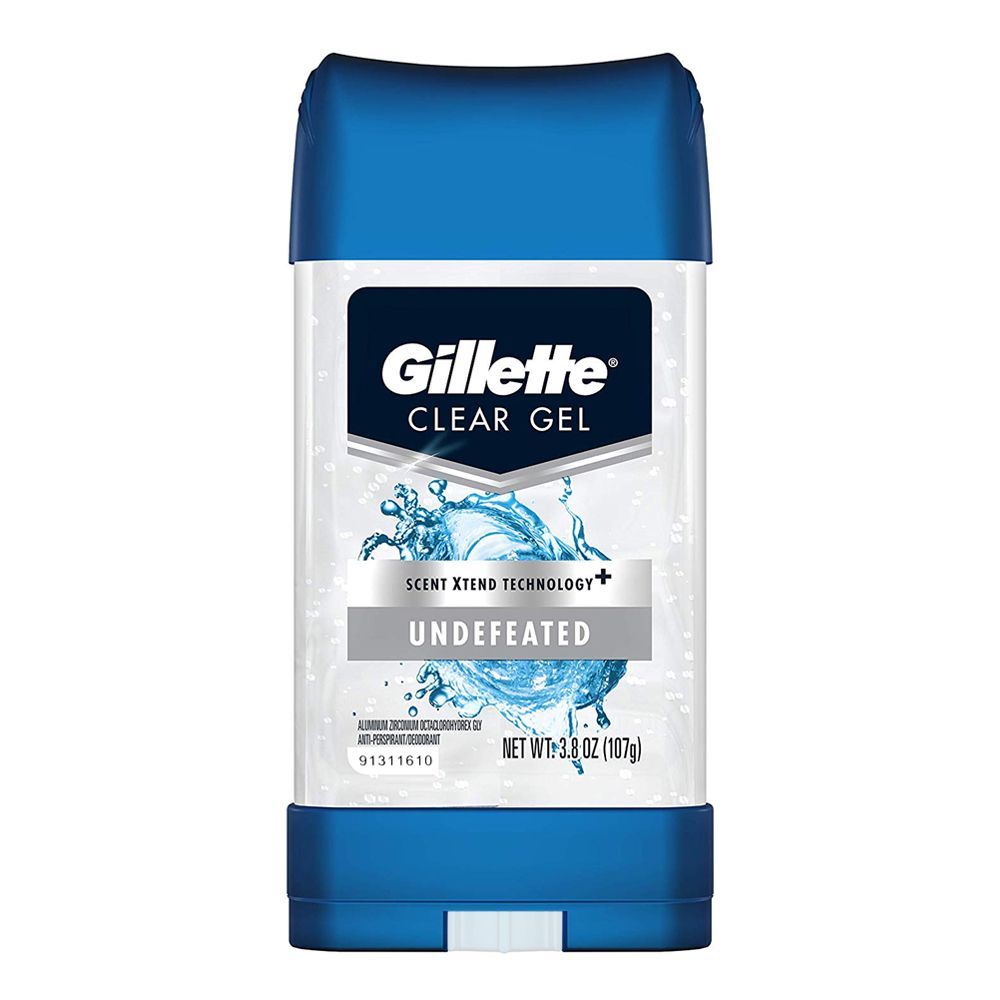 Gillette Undefeated Clear Gel Antiperspirant and Deodorant For Men, 107g