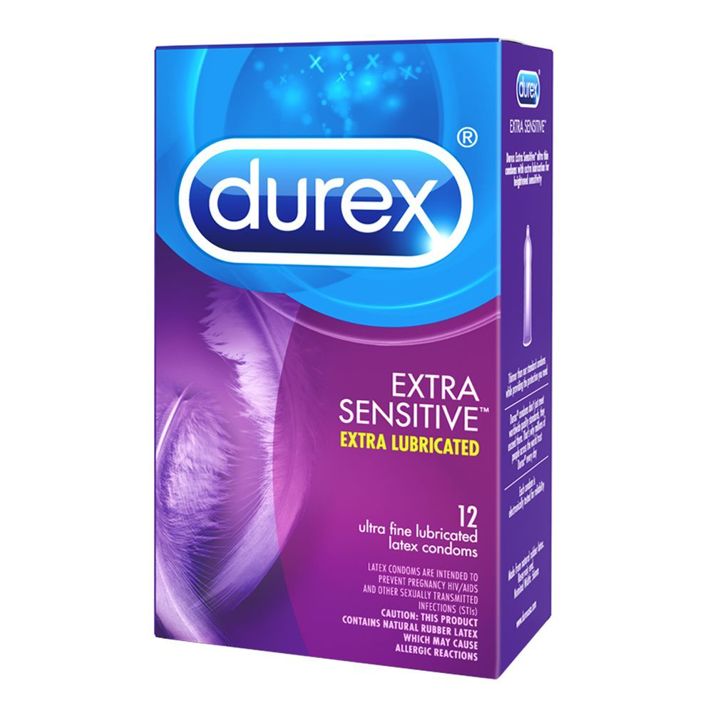 Durex Extra Sensitive Extra Lubricated Latex Condoms, 12-Pack