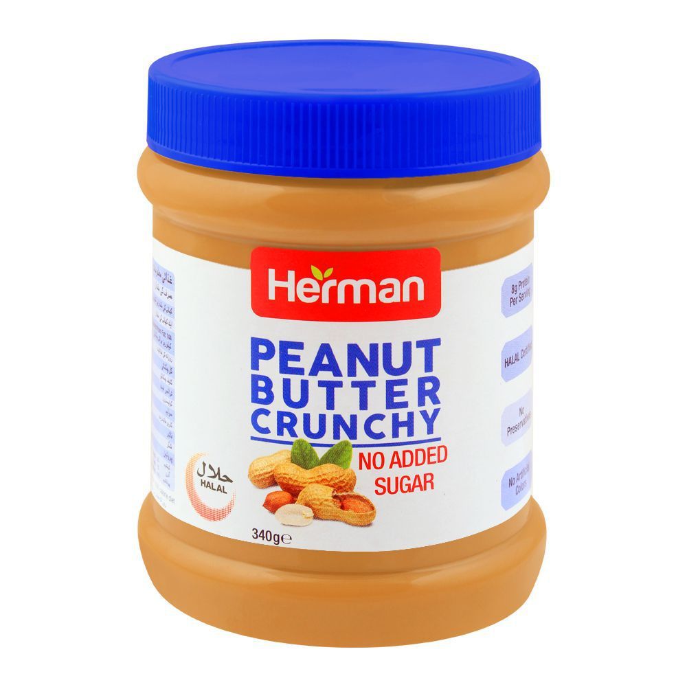 Herman Peanut Butter, Crunchy, No Added Sugar, 340g