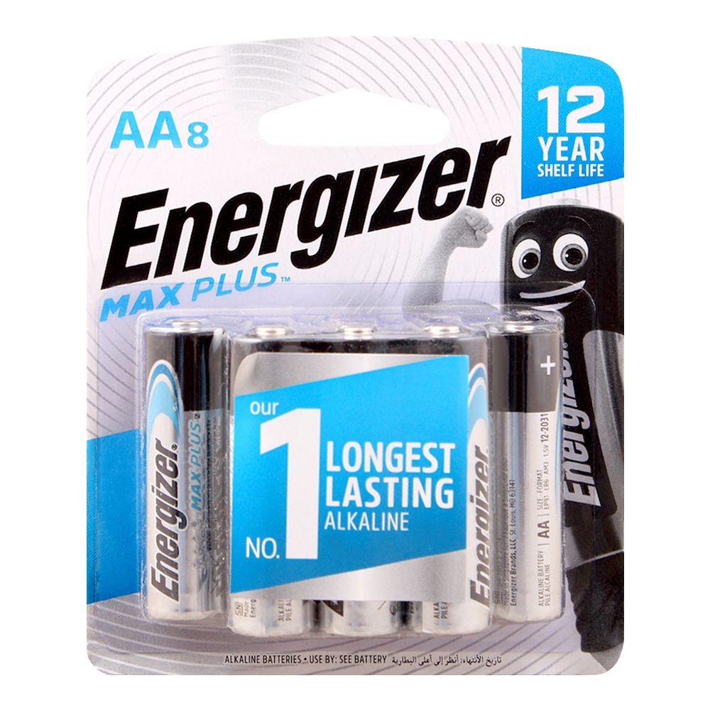Energizer AA Max Plus Long Lasting Alkaline Battery, 8-Pack, BP-8