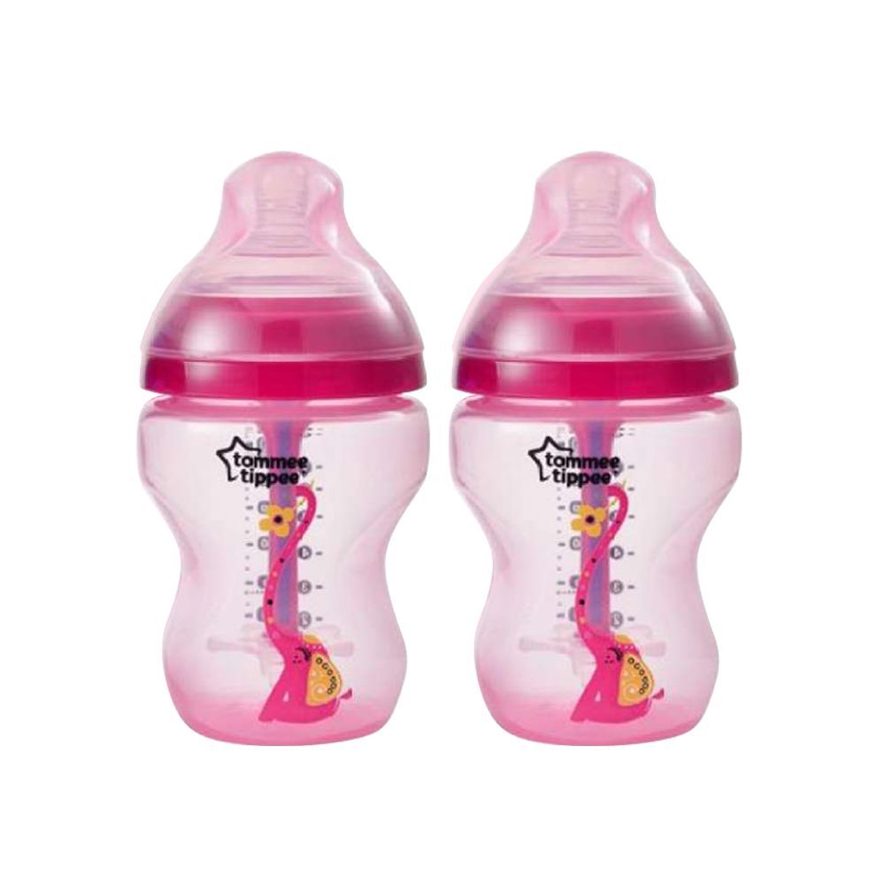 Tommee Tippee Advanced Anti-Colic PP Baby Feeding Bottle, Red/Elephant, 2-Pack, 0m+, 260ml/9oz, 422658/38