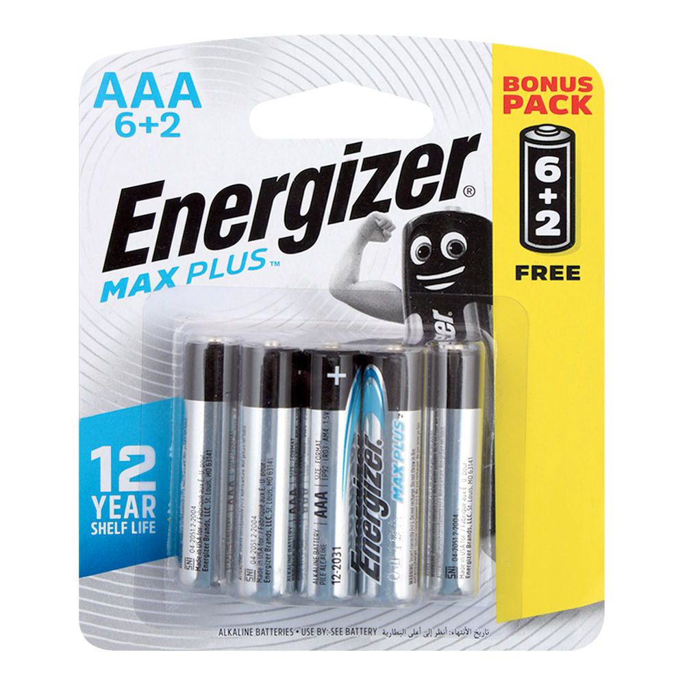 Energizer Max Plus AAA Batteries, 6+Ba2 Pack, BP-6+2