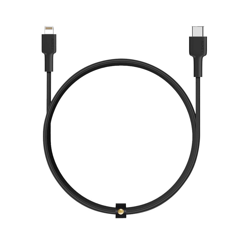 Aukey Braided Nylon iPhone USB-C To Lightening Sync & Charge Cable, 6.6ft/2m, Black, CB-CL2