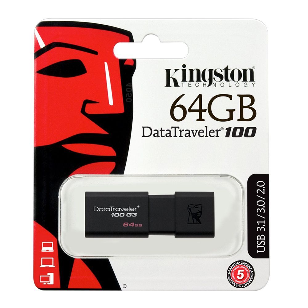 Kingston 64GB USB 3.1/3.0/2.9 Data Traveler 100 G3 USB Drive, DT100G/64GB