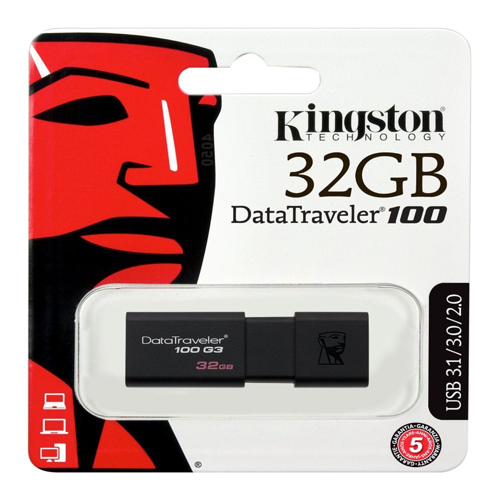Kingston 32GB USB 3.1/3.0/2.9 Data Traveler 100 G3 USB Drive, DT100G3/32GB