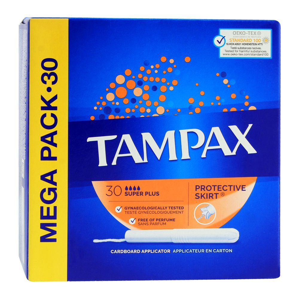 Tampax Protective Skirt Super Plus Tampons, Perfume Free, 30-Pack