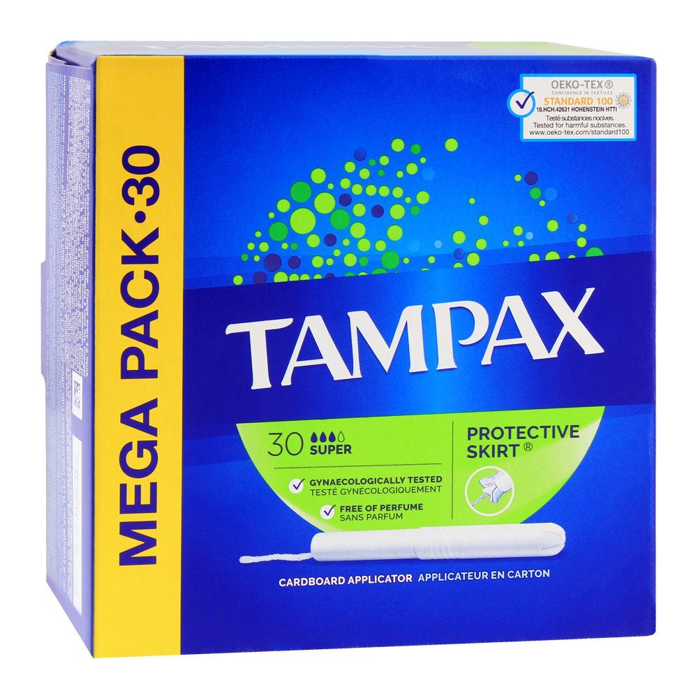 Tampax Protective Skirt Super Tampons, Perfume Free, 30-Pack