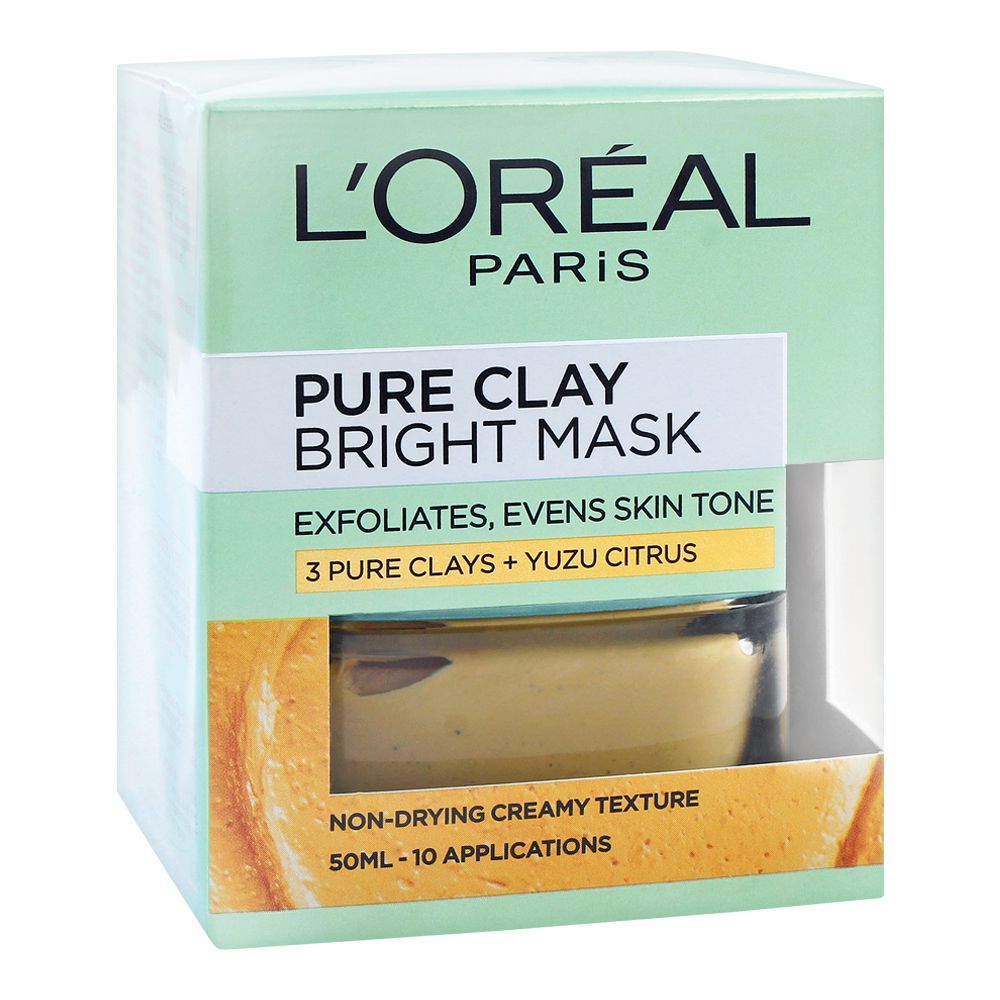L'Oreal Paris Pure Clay Bright Mask, 3 Pure Clays + Yuzu Citrus, 50ml