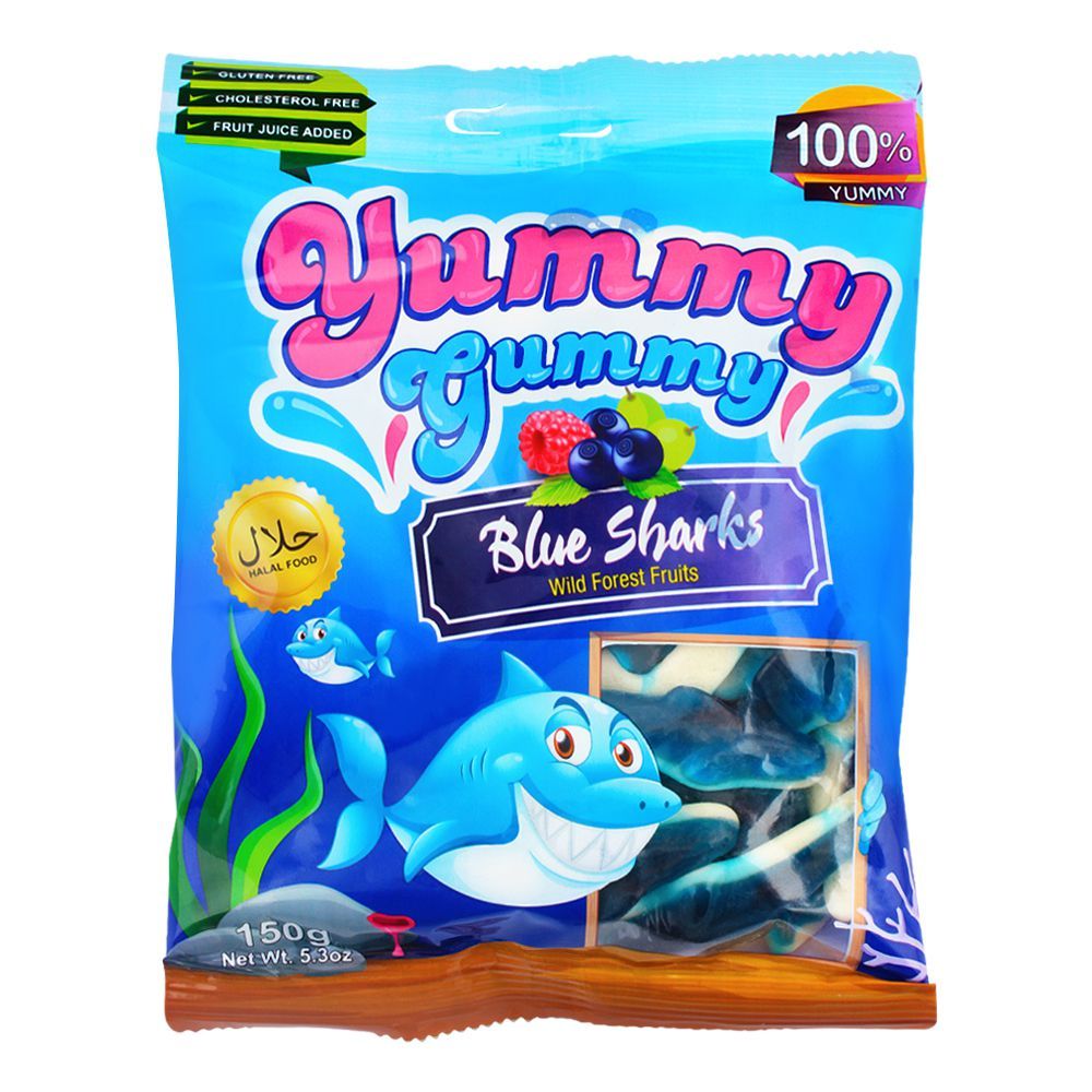 Yummy Gummy Jelly Blue Sharks, Gluten Free, 150g