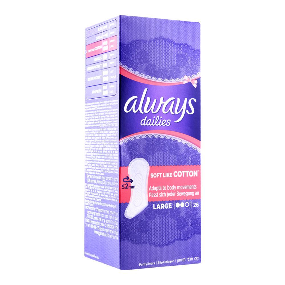 Always Dailies Soft Like Cotton Pantyliners, Large, 26-Pack