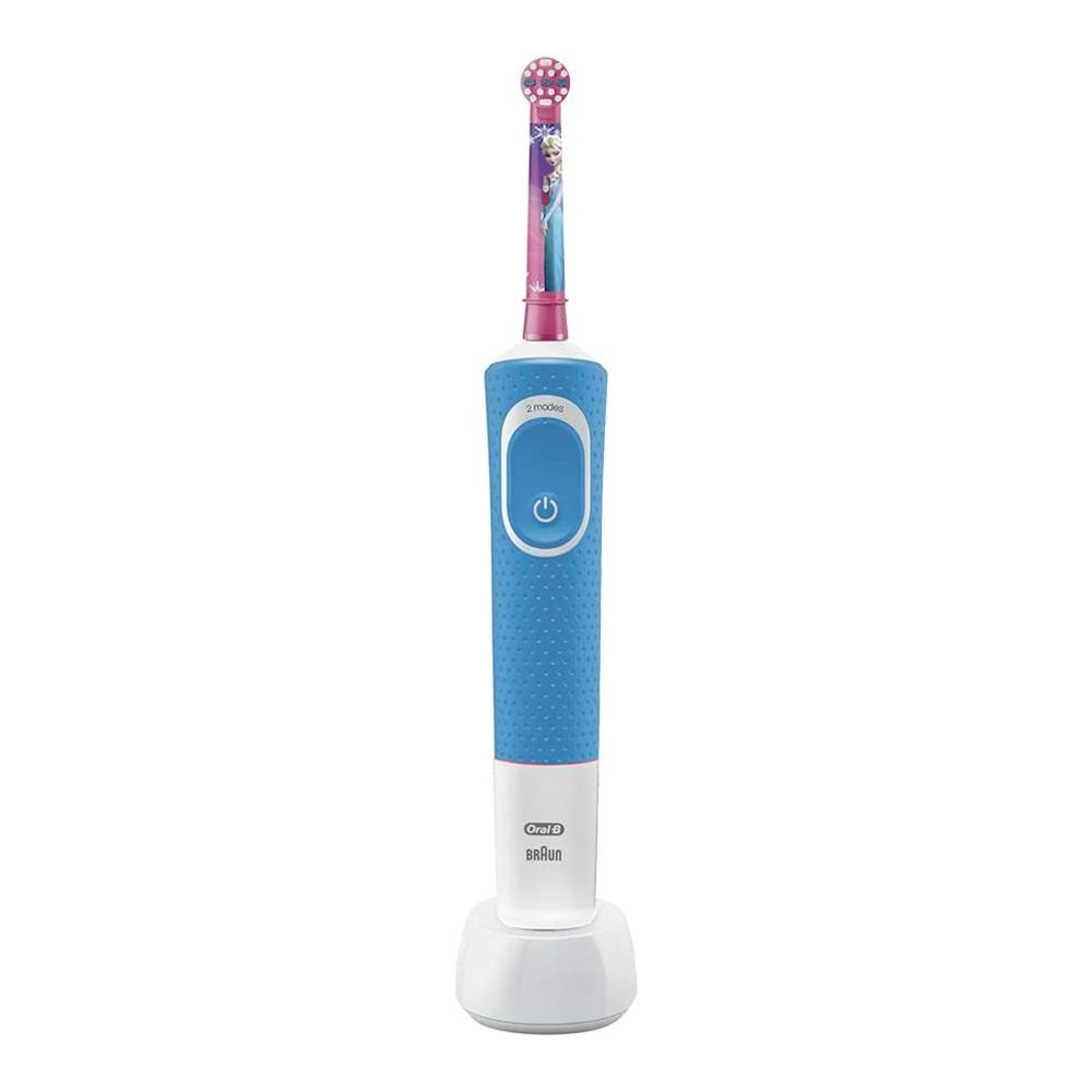 Oral-B Frozen Kids Rechargeable Electric Toothbrush, With 4 Handle Stickers, Blue/White, D100.413.2K