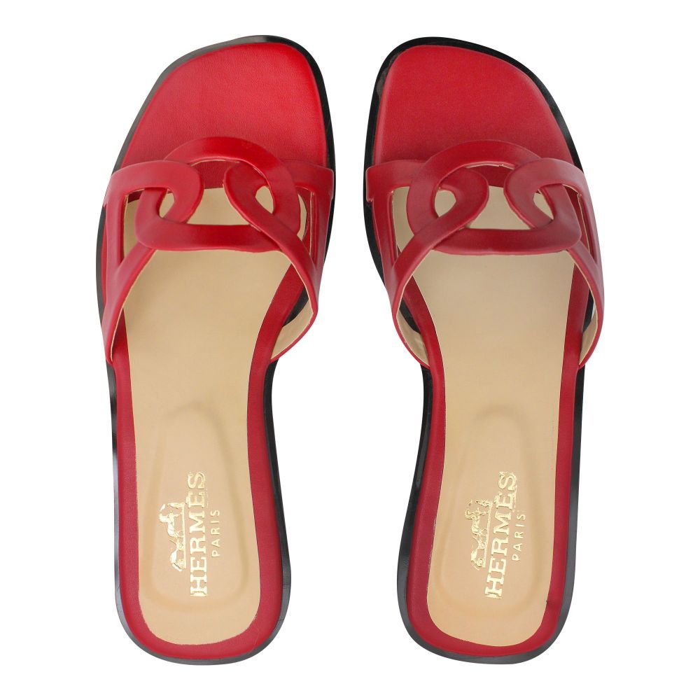 Hermes Style Women's Slippers, Red