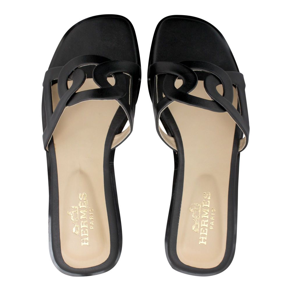 Hermes Style Women's Slippers, Black