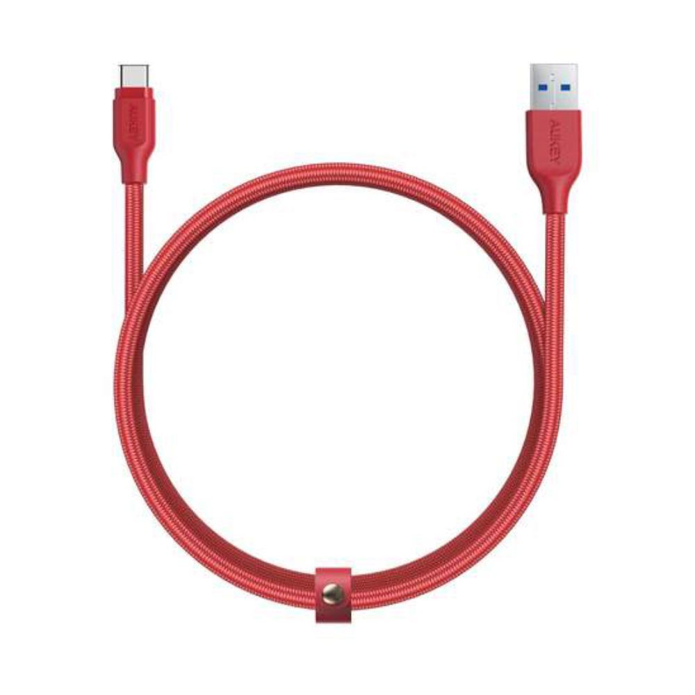 Aukey Braided Nylon USB 3.1 Gen1 To USB-C Cable, 6.6ft, Red, CBAC2