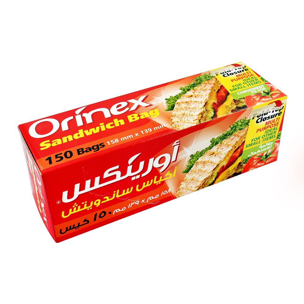 Orinex Multi-Purpose Sandwich Bags, 6.2x5.4 Inches, Fold-Top Closure, 150-Pack, Food Grade